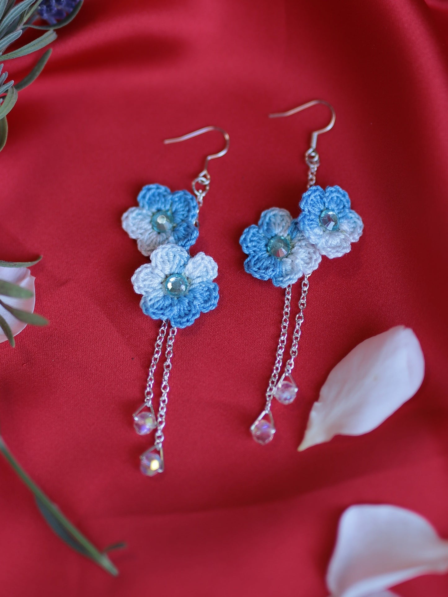 Double flowers dangle earrings