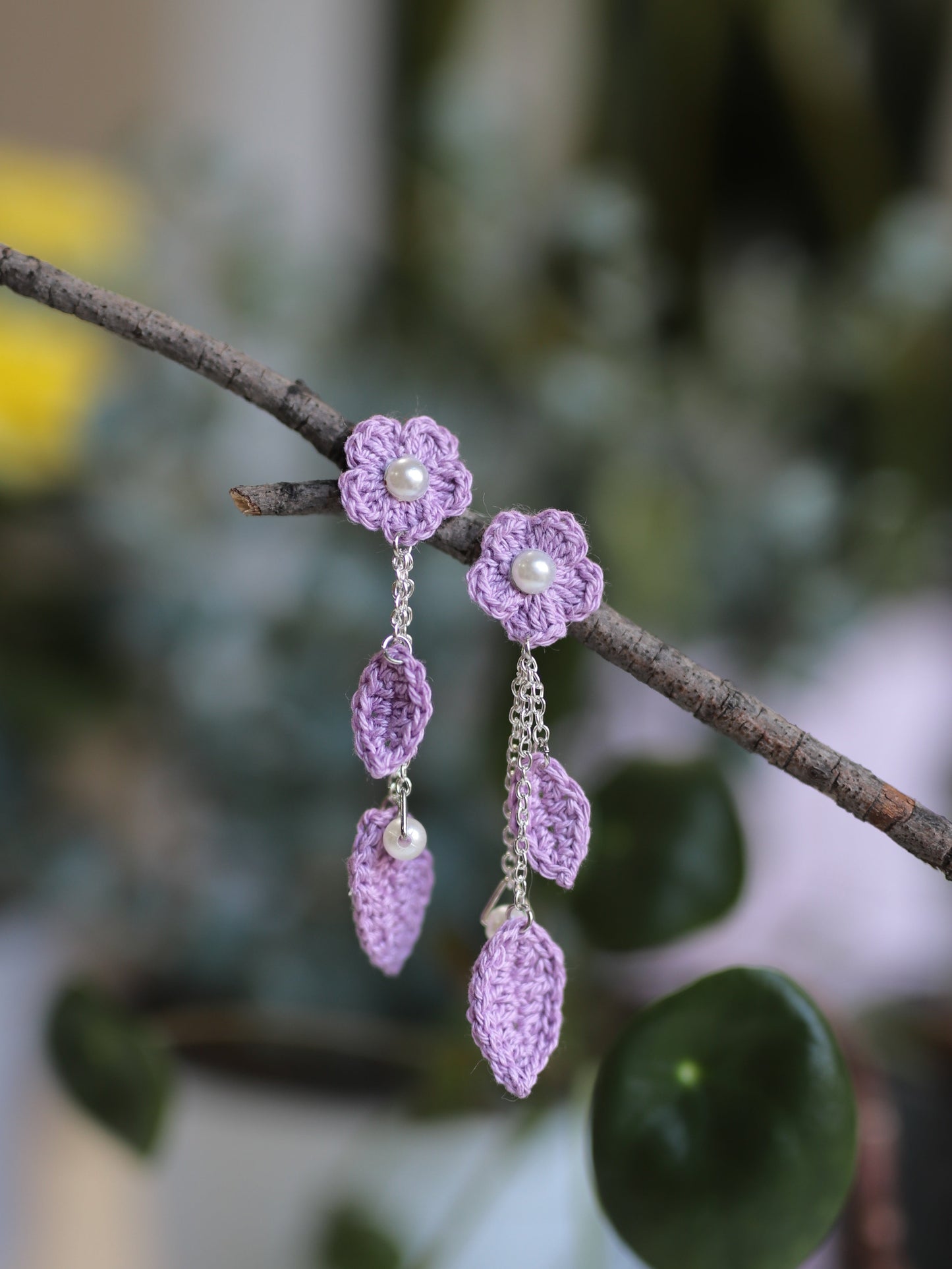 Beautiful purple flower dangle earrings
