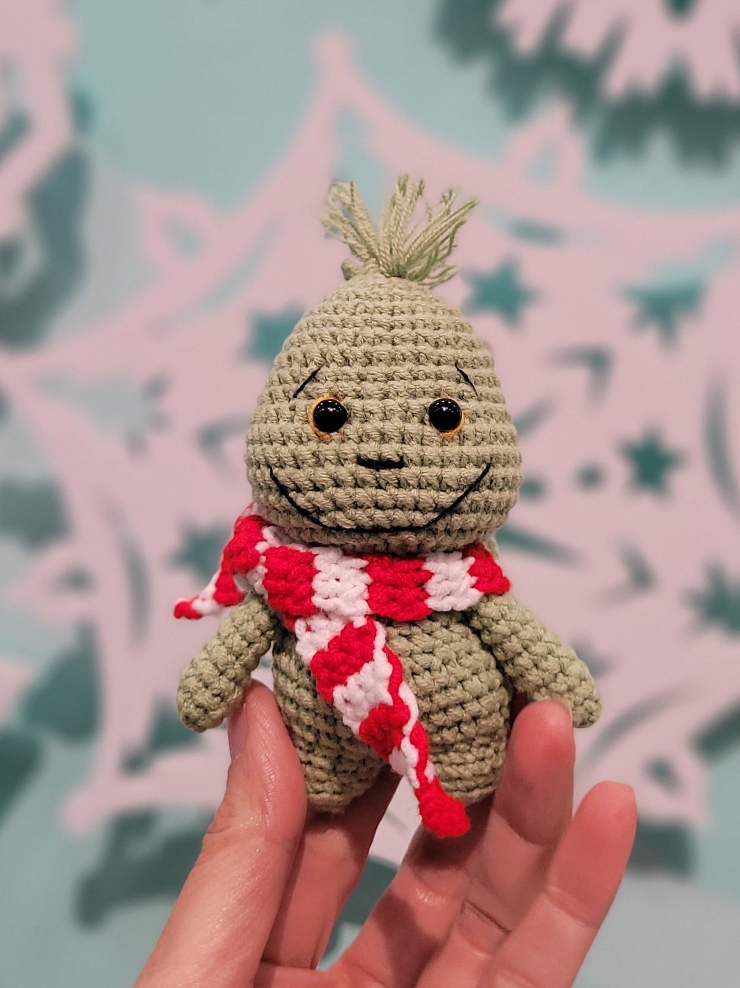 Grumpy green monster keychain/ornament