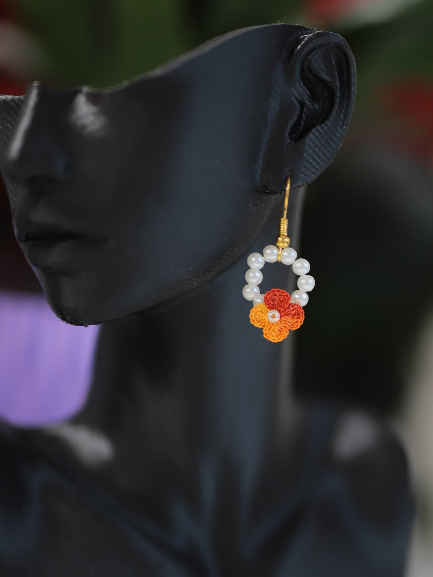 Flower with pearl dangle earrings