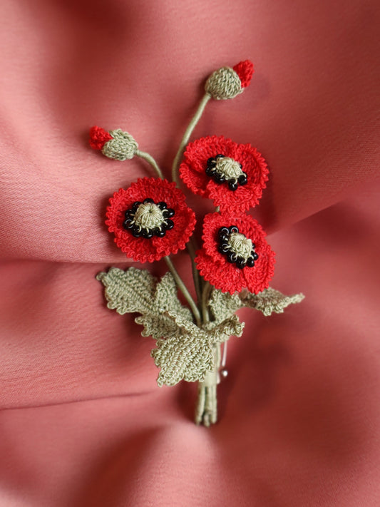 Red Poppy Flower Brooch